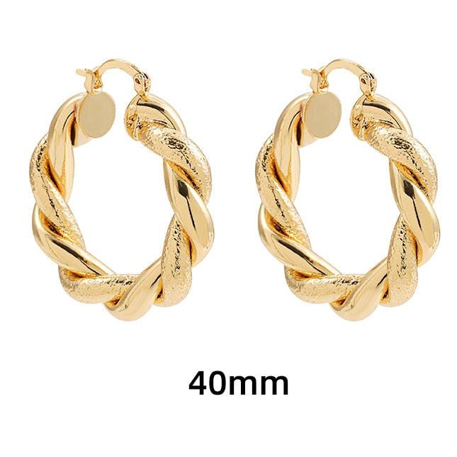 Golden Geometric Twirl Hoop Earrings