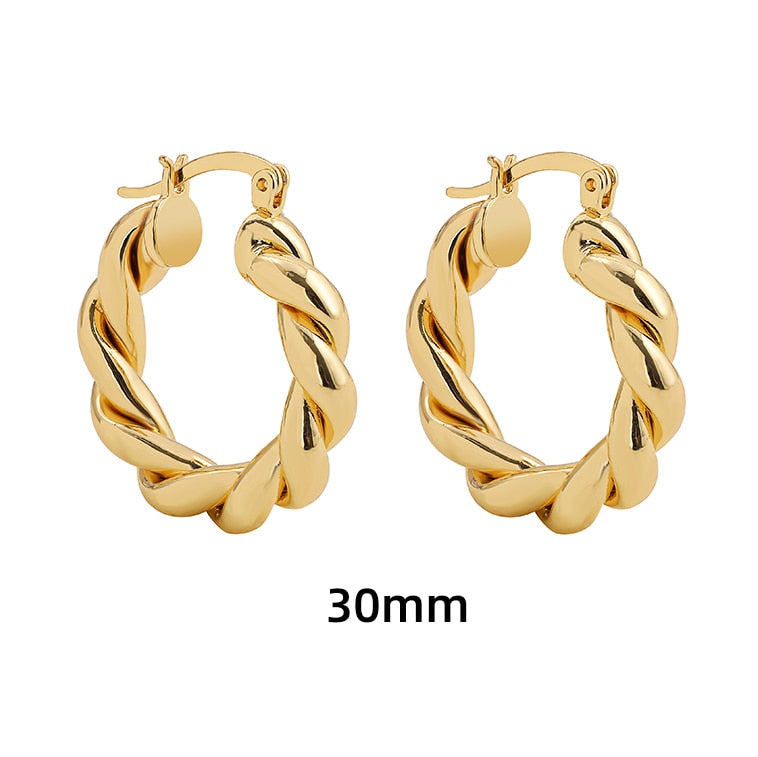 Golden Geometric Twirl Hoop Earrings