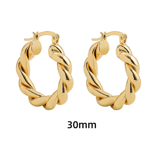 Golden Geometric Twirl Hoop Earrings