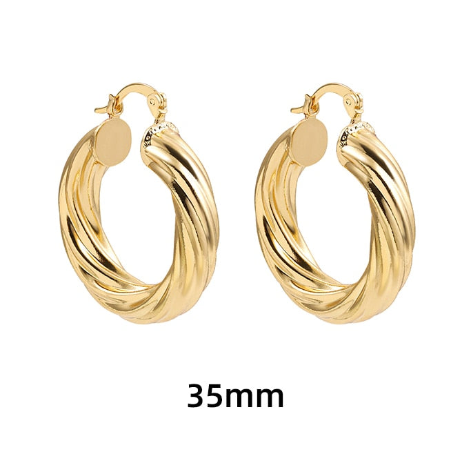 Golden Geometric Twirl Hoop Earrings