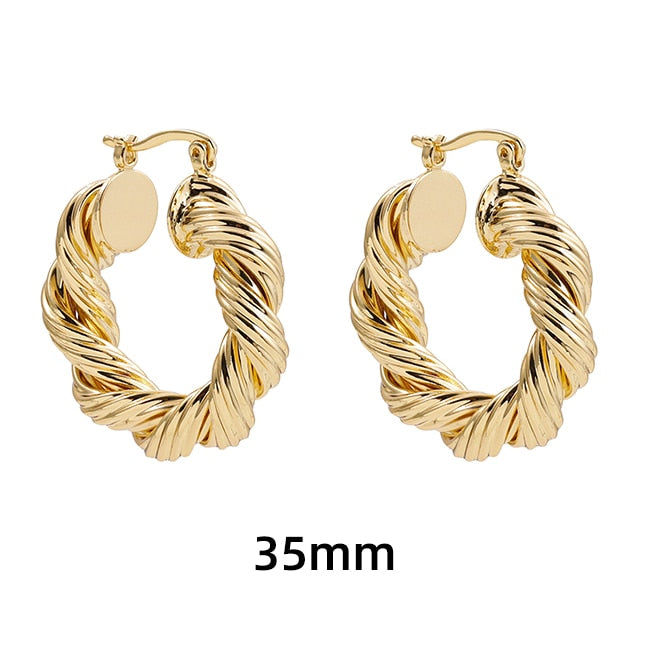 Golden Geometric Twirl Hoop Earrings