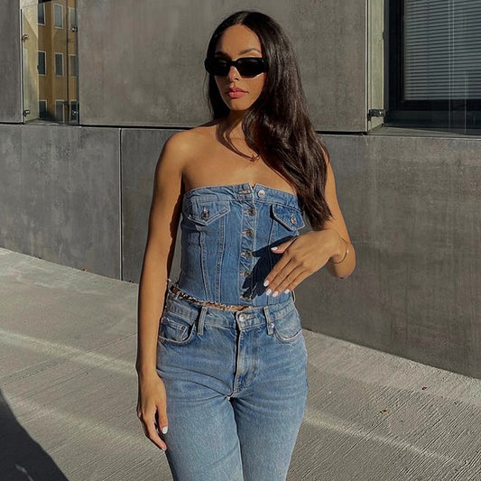 Effortless Denim Elegance Tank